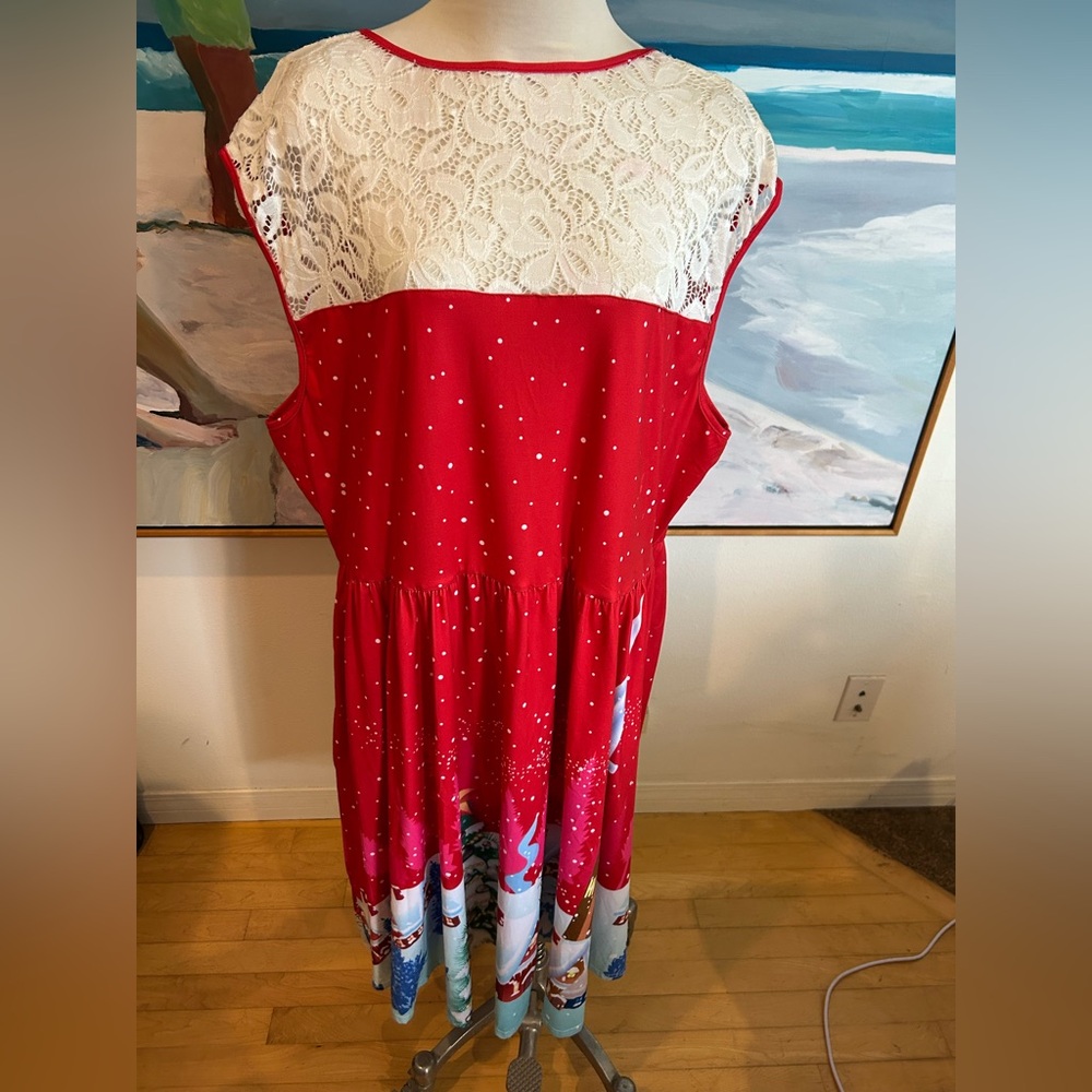 CHRISTMAS DRESS - Red with Holiday Scenes, Sz 5X